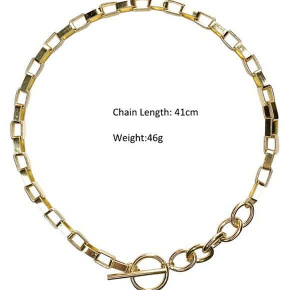 NEW Gold Chunky Link Chain Circle Toggle Necklace - Picture 3 of 5